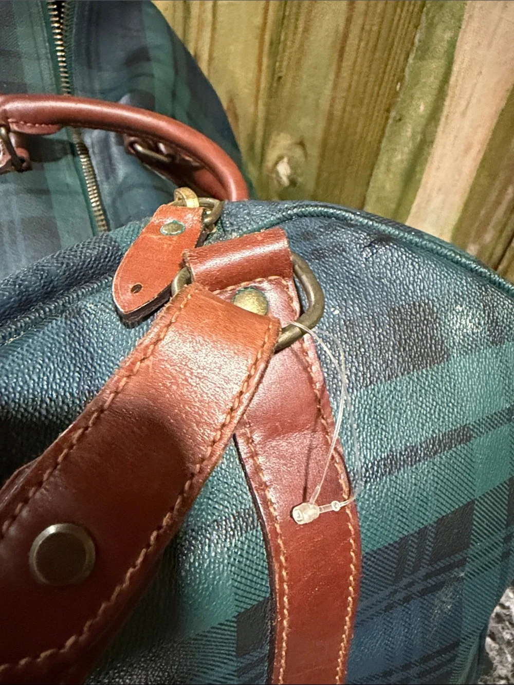 Polo by Ralph Lauren Dark Green and Navy Plaid Leather-Trim Duffel